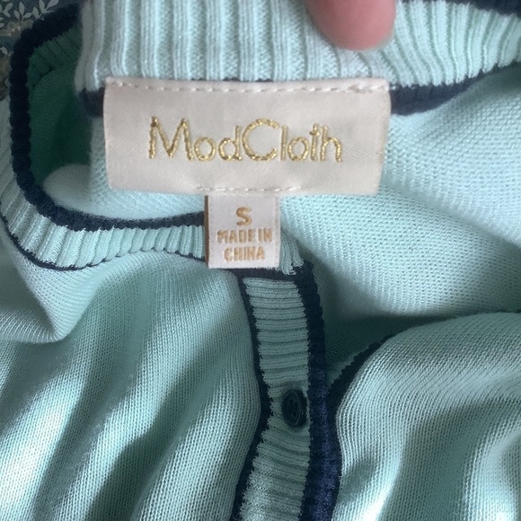 Modcloth Anthro Ringer Cardigan Sweater Aqua S - Picture 13 of 16